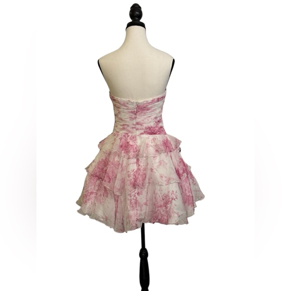 Stacees Candy Pink Floral Strapless Ruffle Mini Dress 💕 NWT US2 - Picture 5 of 7